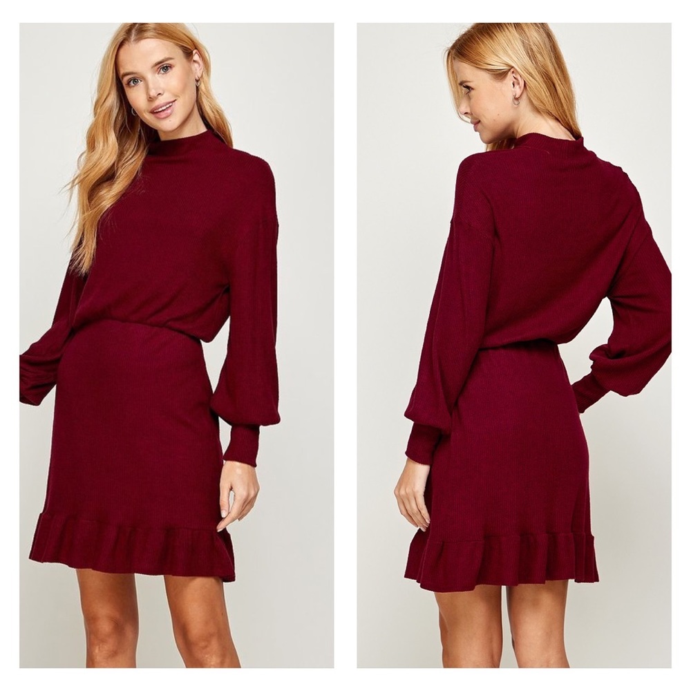 Burgundy Mockneck Long Sleeve Sweater Mini Dress NWT Size Small